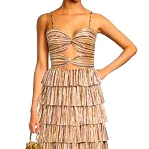 Gianni Bini Grace Metallic Plisse Sweetheart Maxi, Size 6
